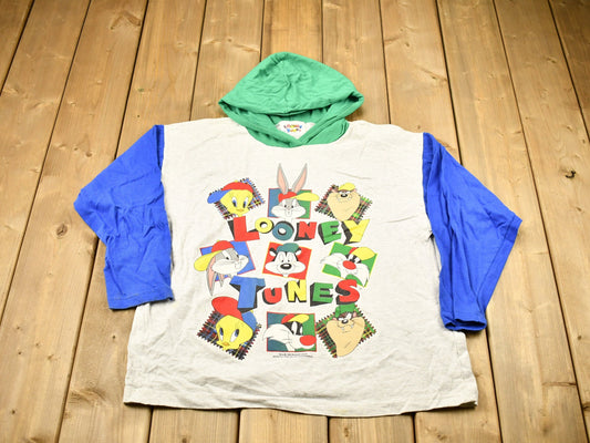 Vintage 1994 Looney Tunes Light Weight Hoodie / Vintage Sweatshirt / Vintage Warner Bros / Color Block / Vintage Cartoons