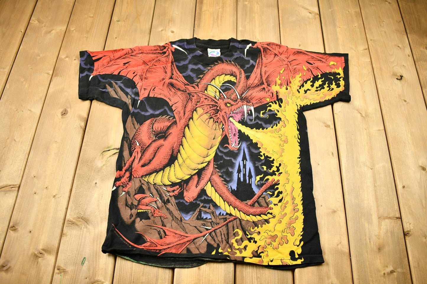 Vintage 1993 Liquid Blue Fire Breathing Dragon All Over Print T-shirt / Made In USA / Single Stitch / 1990s Liquid Blue / Art Tee