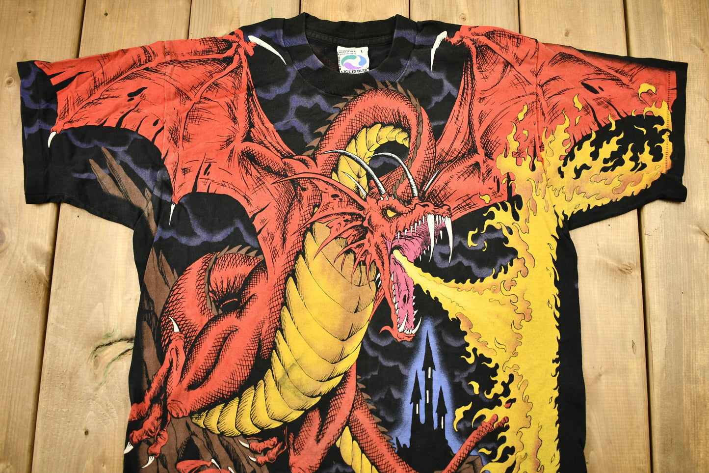 Vintage 1993 Liquid Blue Fire Breathing Dragon All Over Print T-shirt / Made In USA / Single Stitch / 1990s Liquid Blue / Art Tee