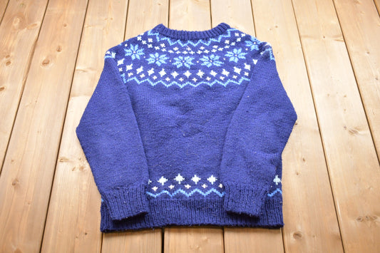 Vintage Knitted Sweater / Vintage 90s Crewneck / Pattern Sweater / Outdoor / Hand Knit / Pullover Sweatshirt