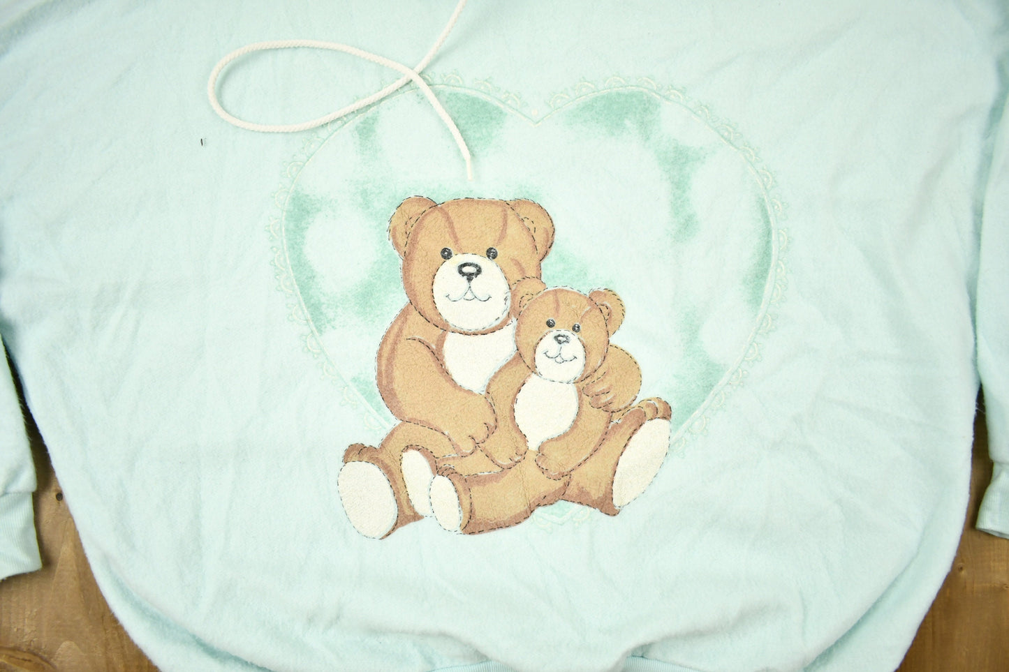 Vintage 1990s Teddy Bears And Hearts Cute Graphic Sweater / 90s Crewneck / Grandma Sweater / Light Blue Sweater / Pullover Sweatshirt