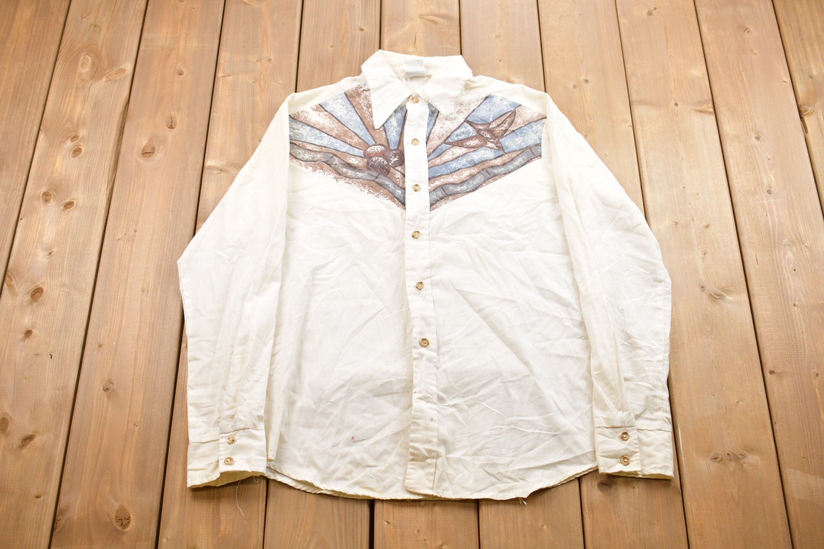 Vintage 1960s Stained Glass Button Up Shirt