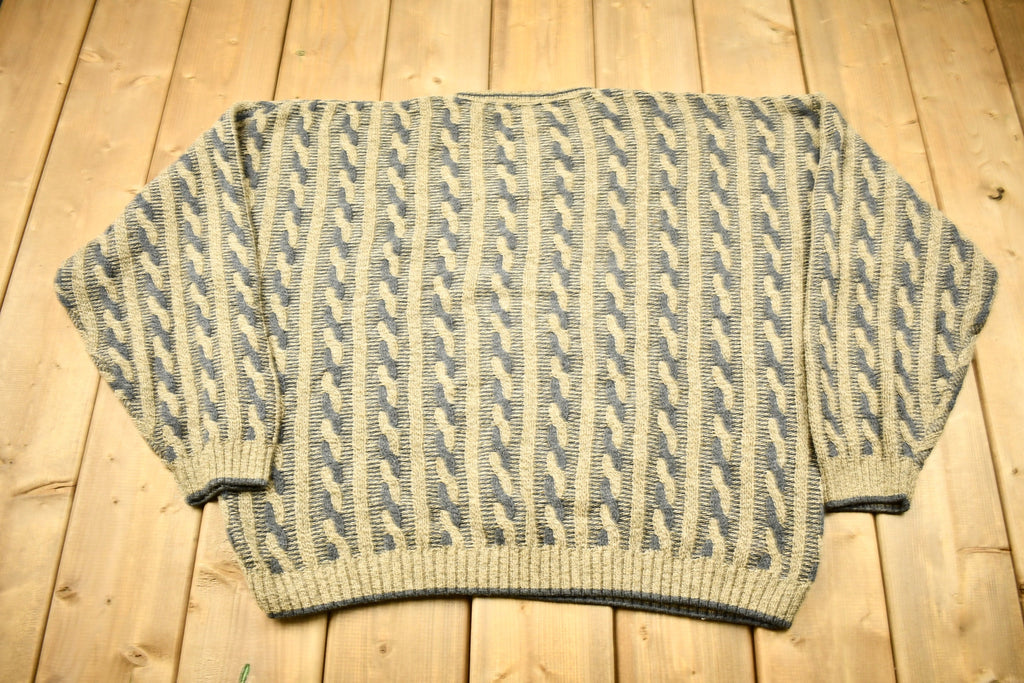 Vintage 1990s Liberty Sweaters 3D Cable Knit Crewneck Sweater