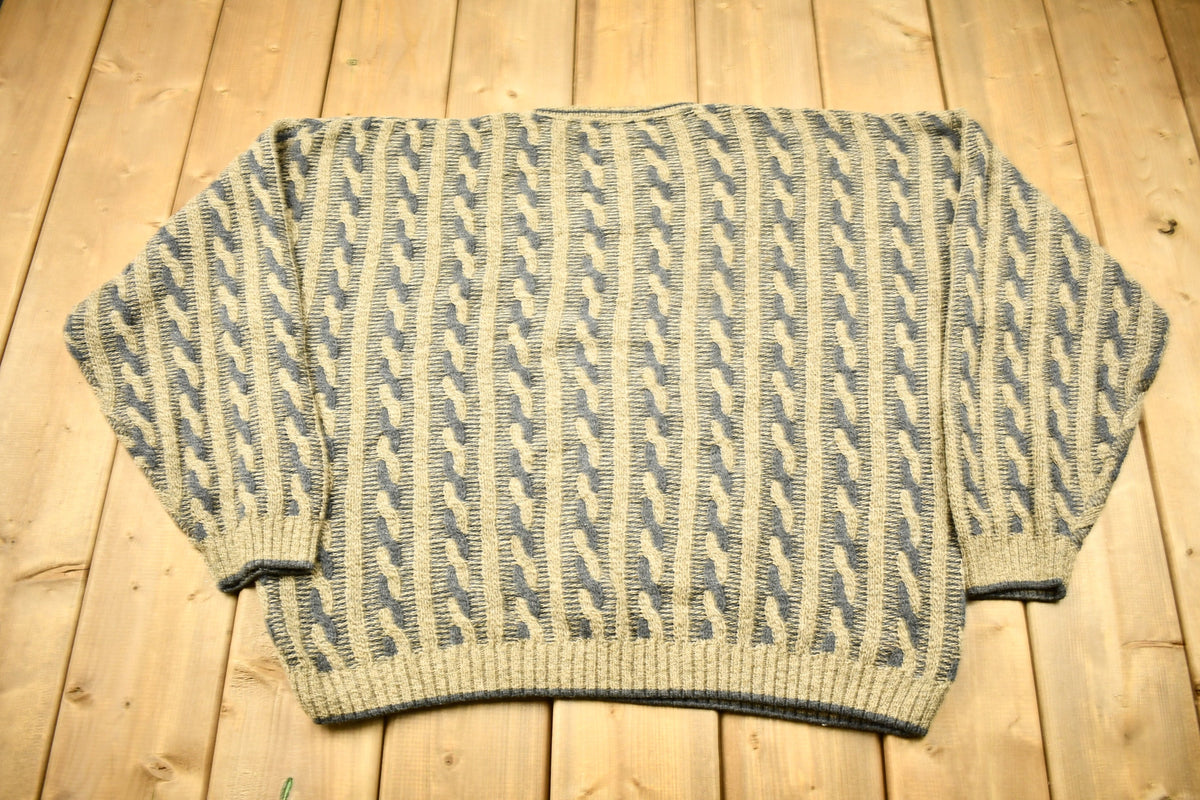 Vintage 1990s Liberty Sweaters 3D Cable Knit Crewneck Sweater