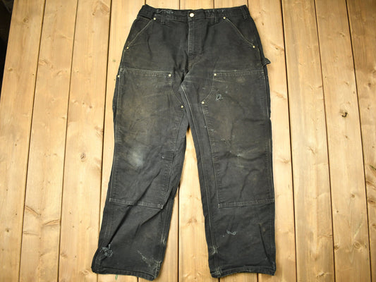 Vintage 1990s Carhartt Black Double Knee Work Pants Size 34 x 28 / Carpenter Pants / Made In USA / Distressed Carhartt / Vintage Workwear