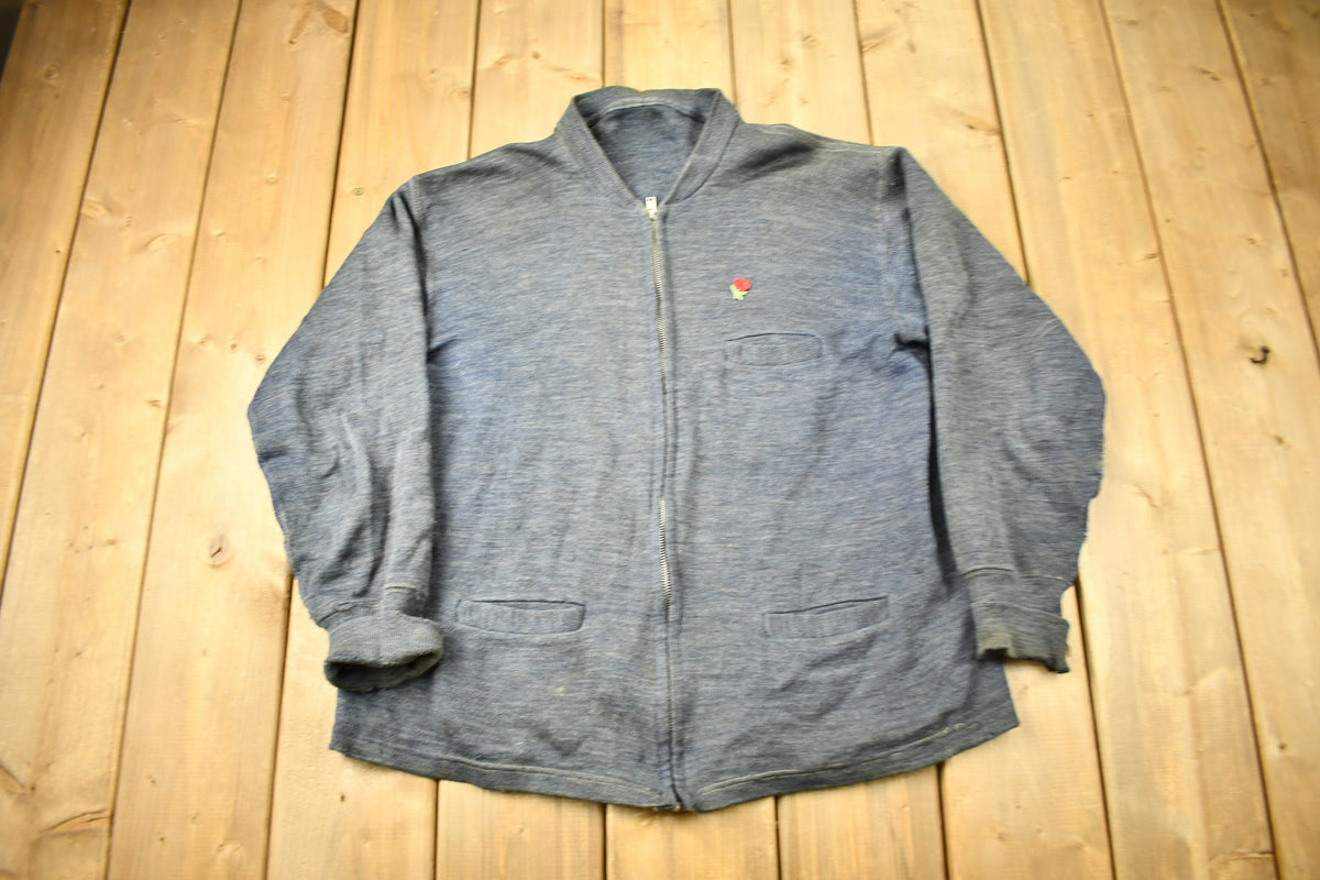 Vintage 1930s Embroidered Rose Full Zip Sweatshirt