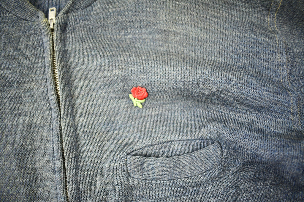 Vintage 1930s Embroidered Rose Full Zip Sweatshirt