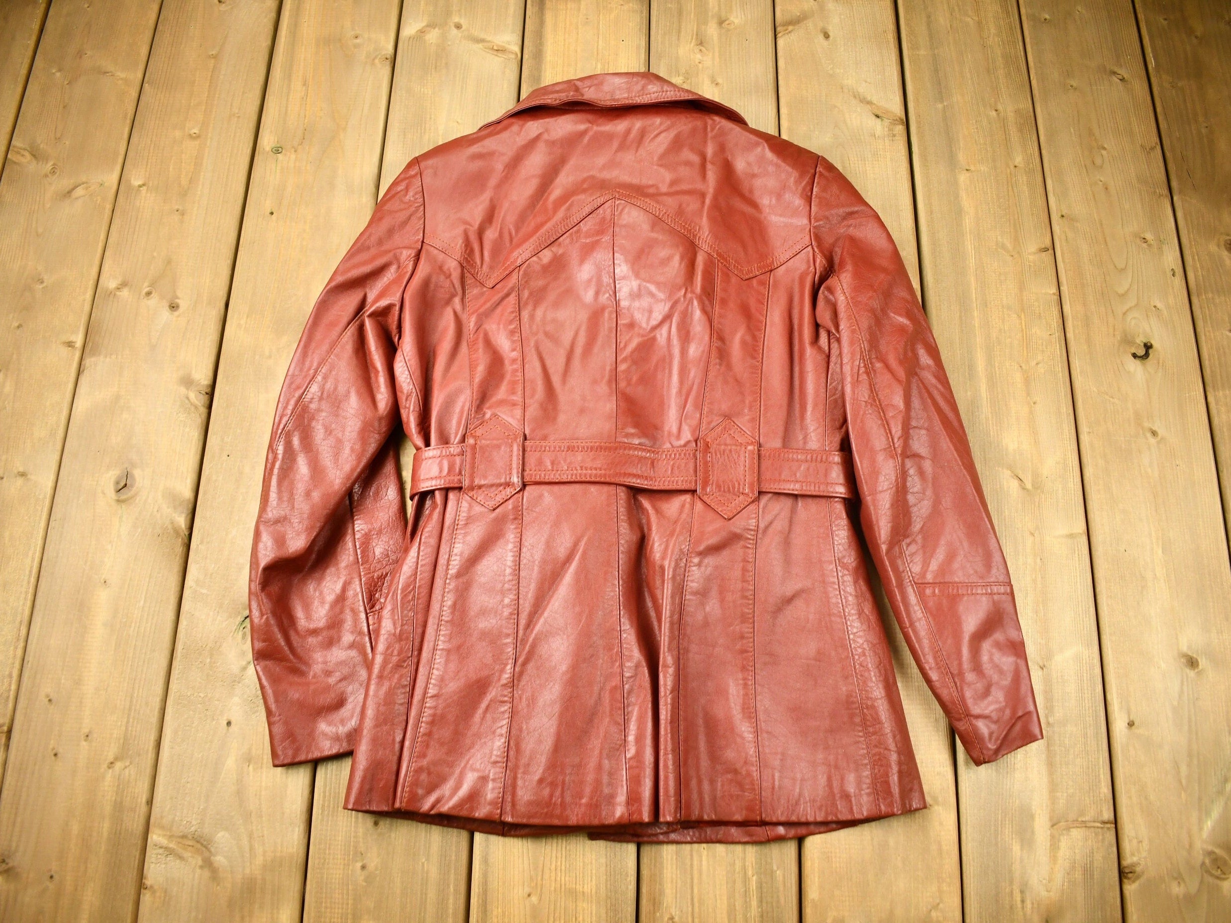 Vintage 1970s Learsi Genuine Red Leather Button Down Jacket