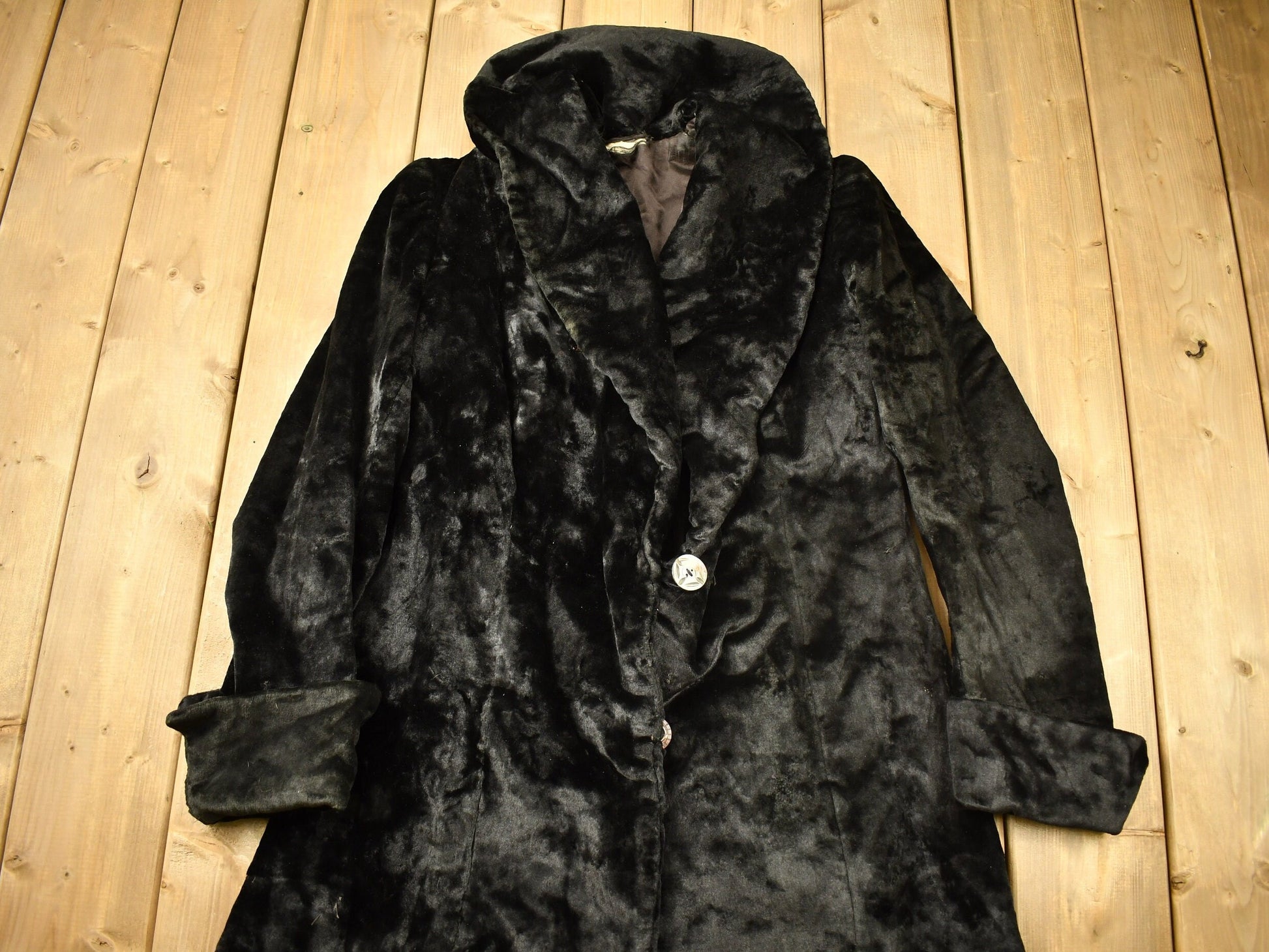 Vintage 1970s Full Length Black Trench Coat