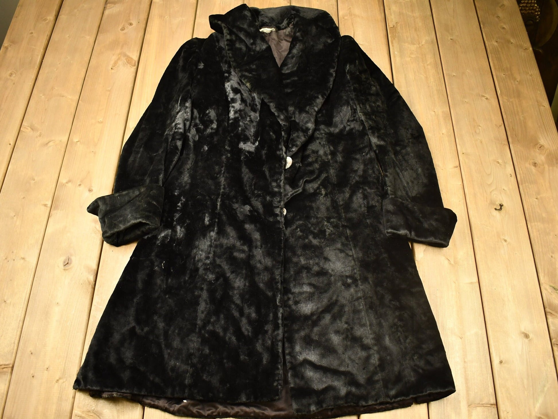 Vintage 1970s Full Length Black Trench Coat