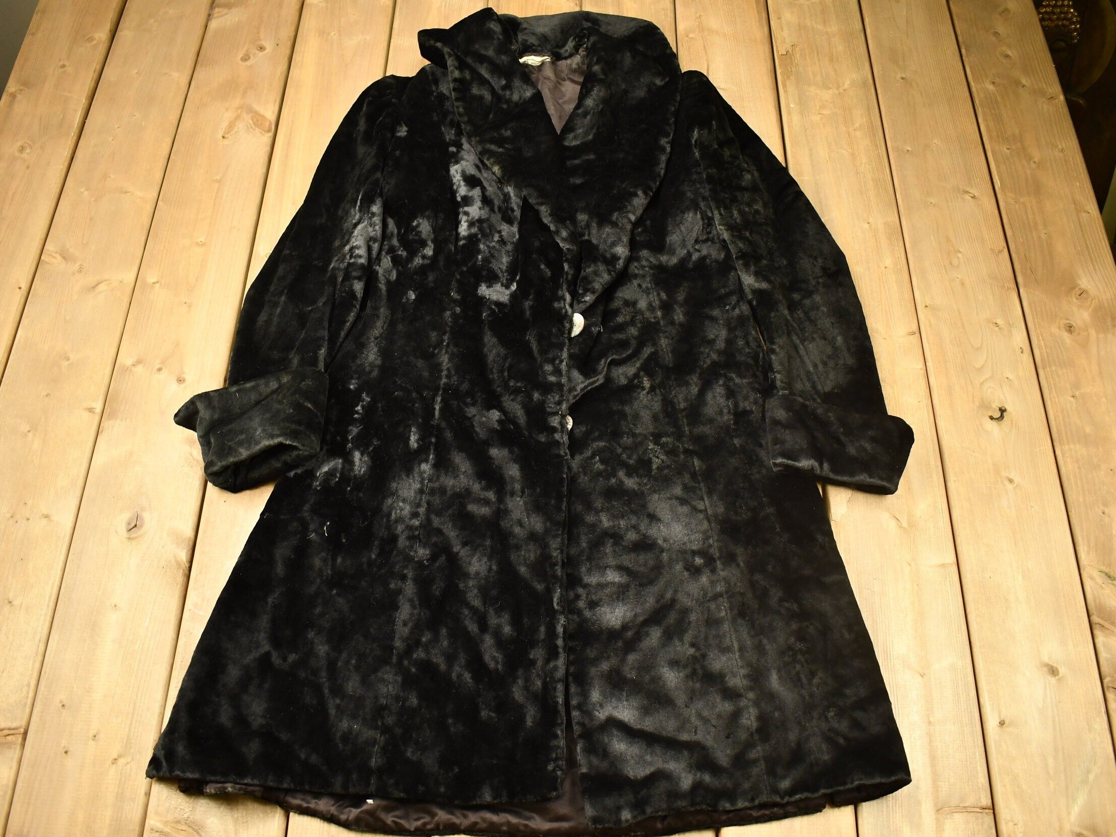 Vintage 1970s Full Length Black Trench Coat