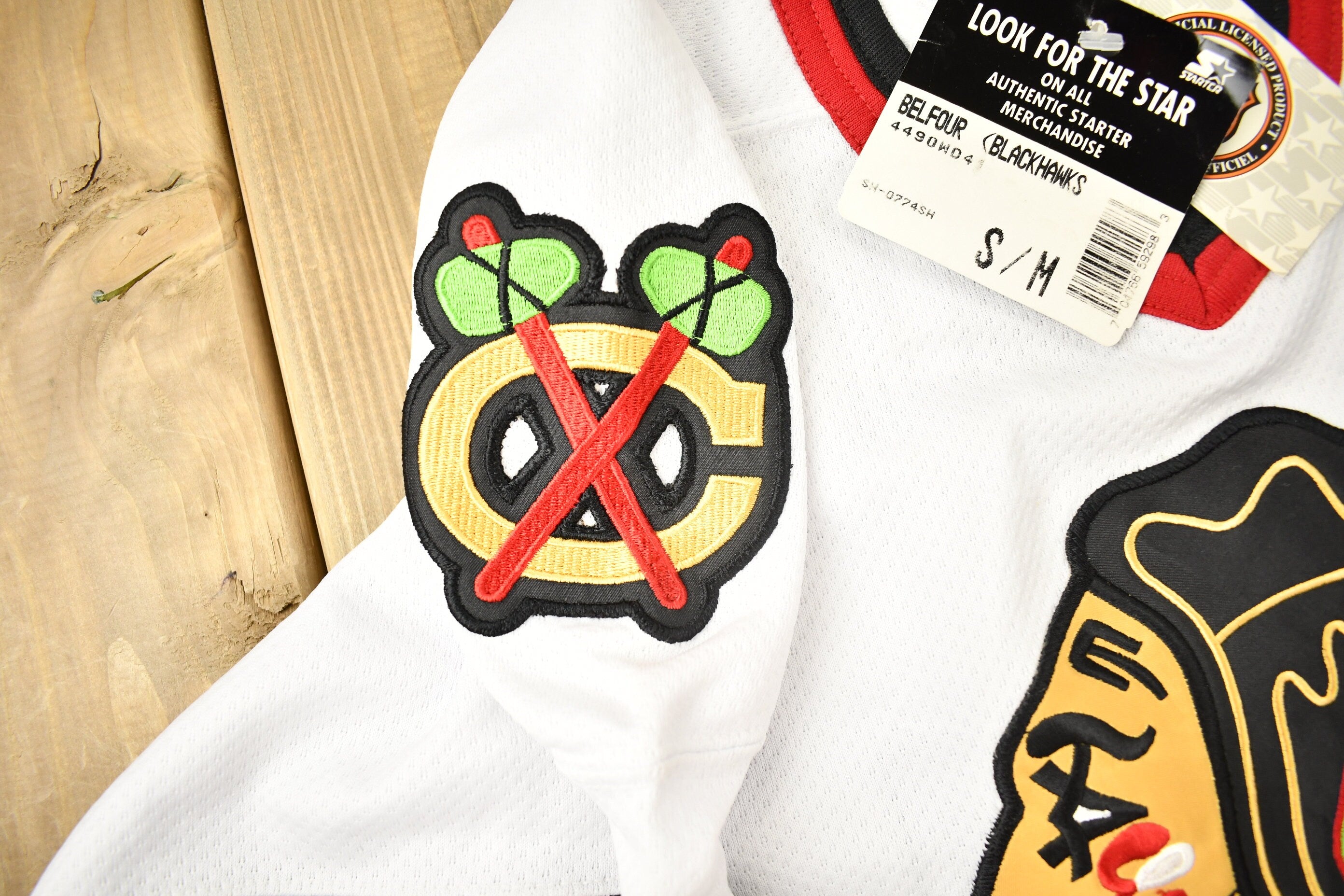 Vintage 1990s Ed Belfour Chicago Blackhawks Deadstock Starter NHL Hockey Jersey