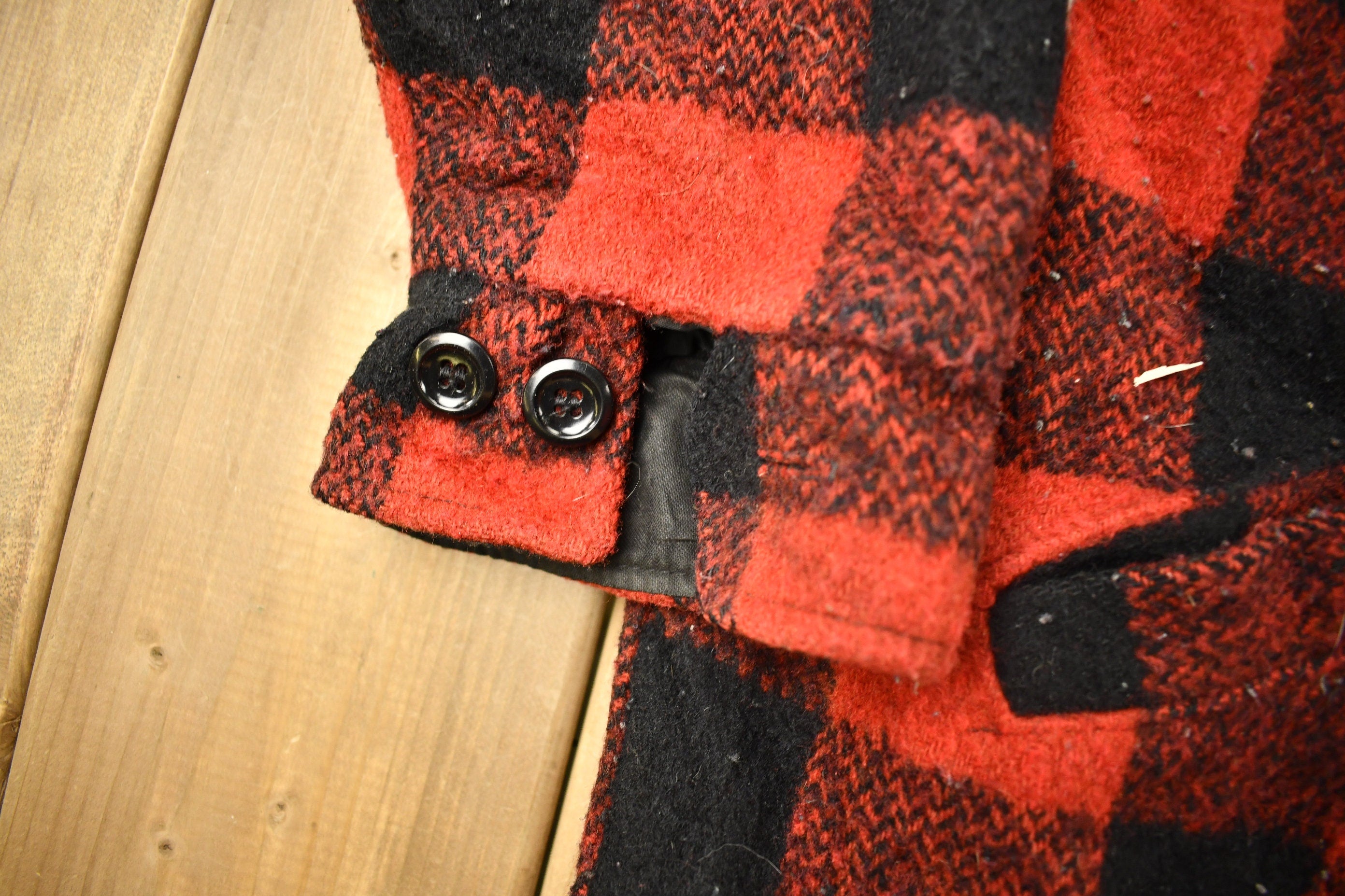 Vintage 1950s Melton Outer-Wear Buffalo Plaid Wool Hunting Jacket