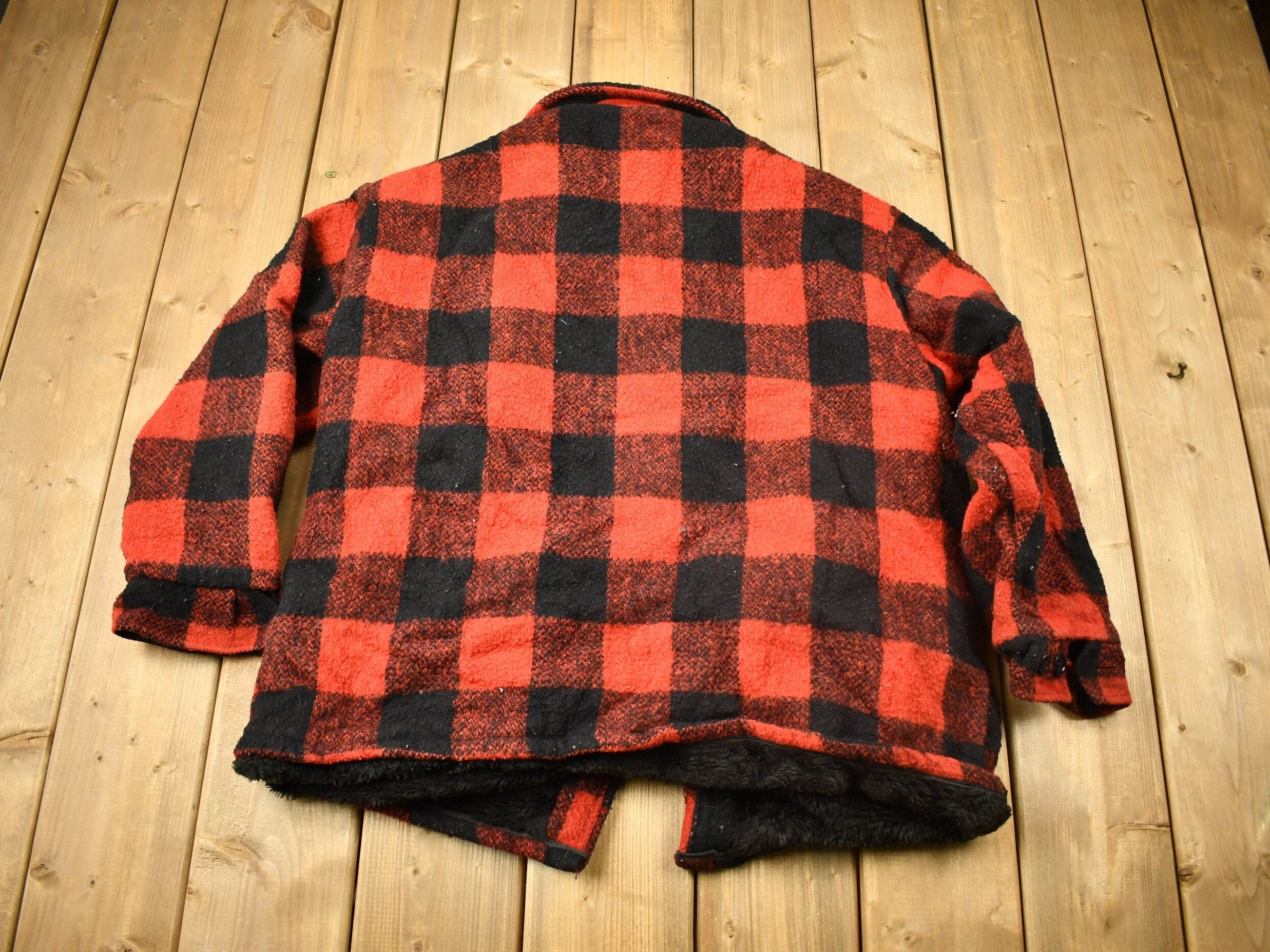 Vintage 1950s Melton Outer-Wear Buffalo Plaid Wool Hunting Jacket