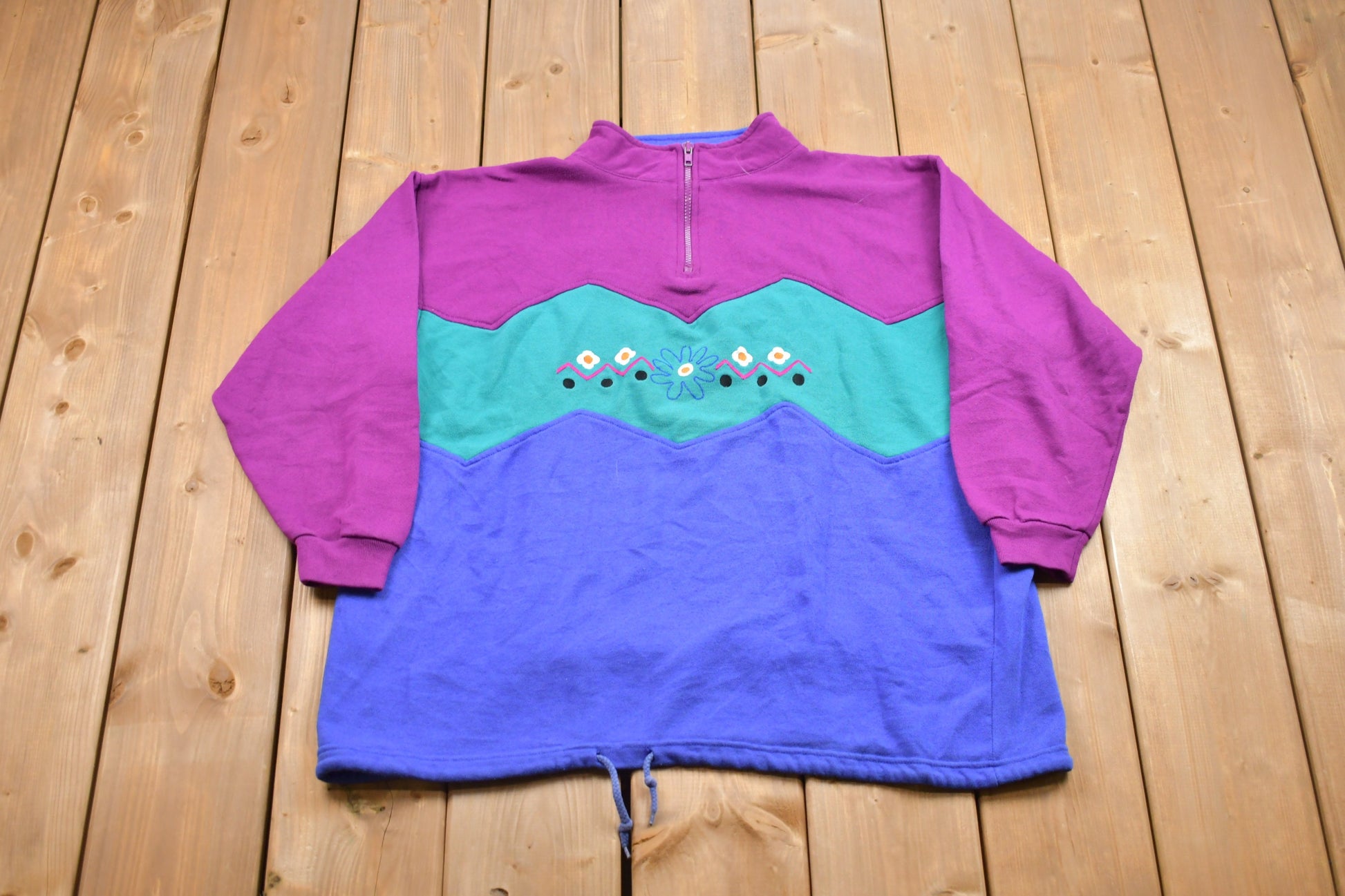 Vintage 1990s Cynthia J Floral Design Quarter Zip Sweatshirt