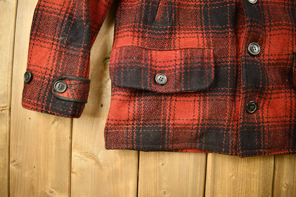 Vintage 1950s Western Field Montgomery Ward Buffalo Plaid Wool Hunting Jacket