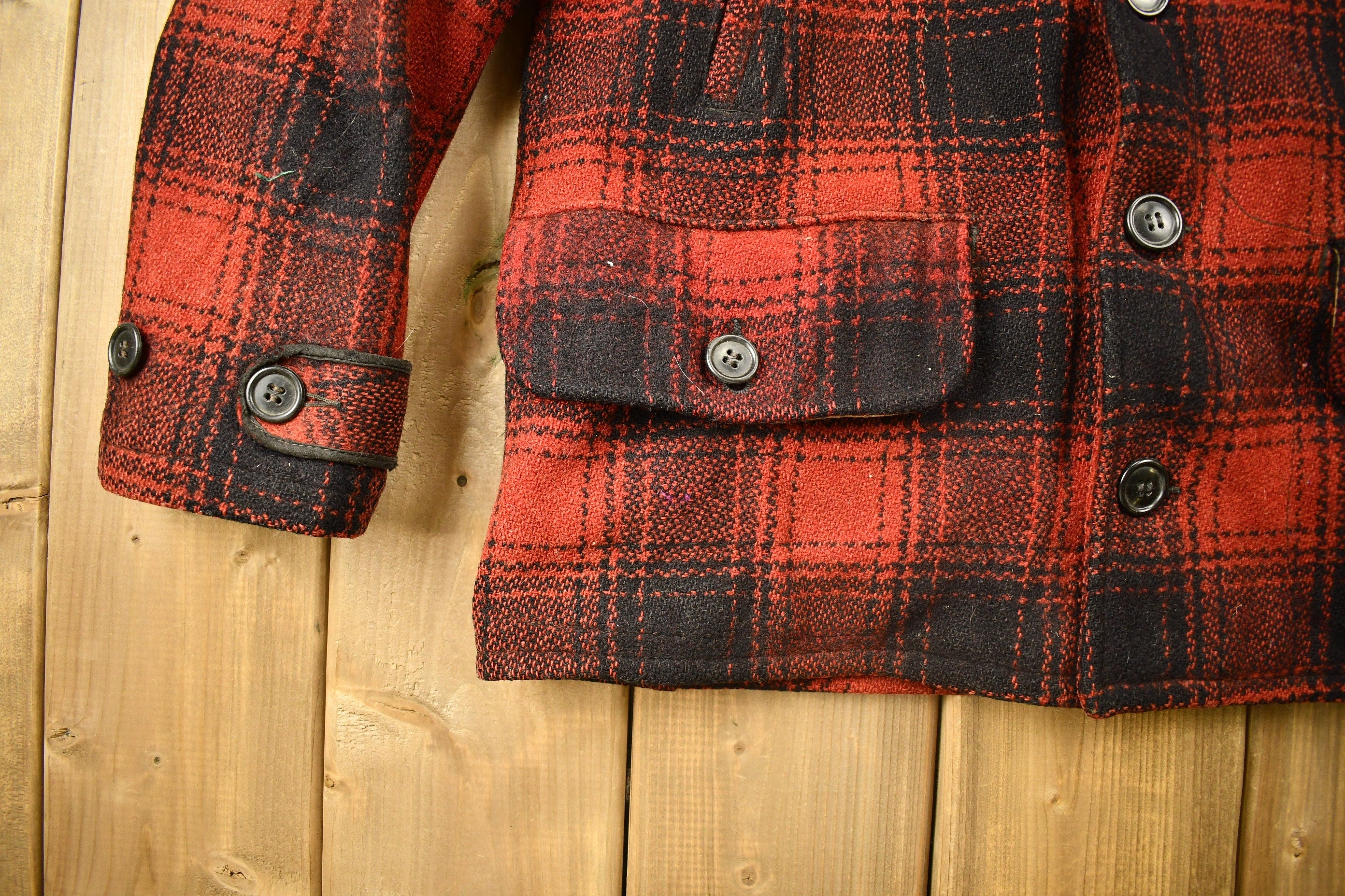 Vintage 1950s Western Field Montgomery Ward Buffalo Plaid Wool Hunting Jacket