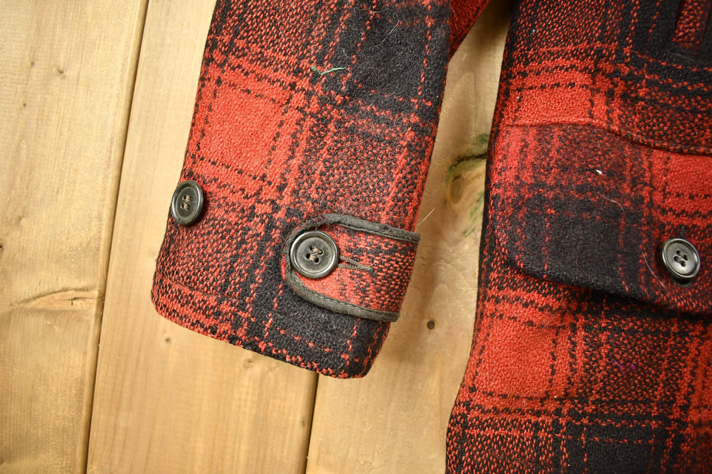 Vintage 1950s Western Field Montgomery Ward Buffalo Plaid Wool Hunting Jacket
