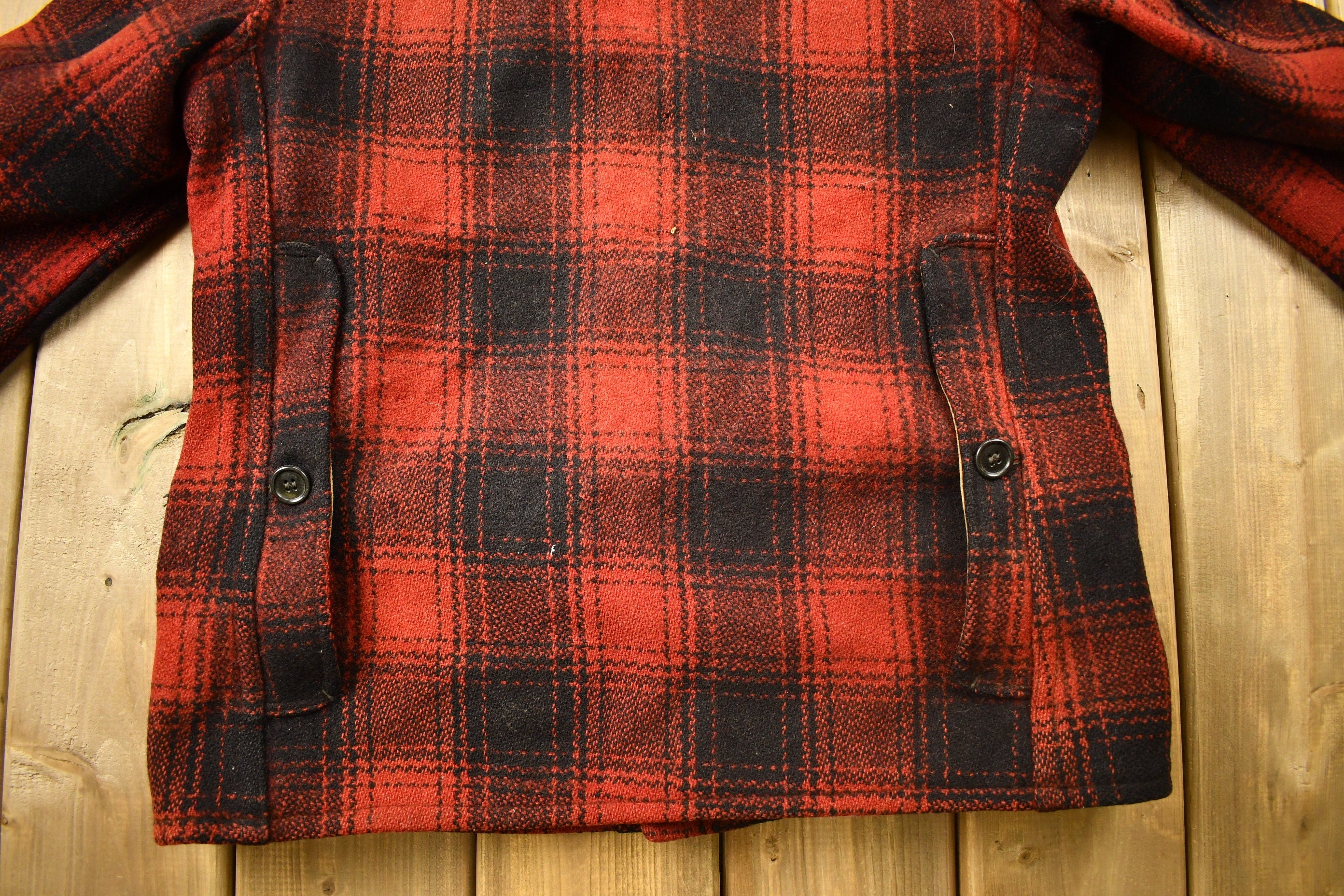 Vintage 1950s Western Field Montgomery Ward Buffalo Plaid Wool Hunting Jacket