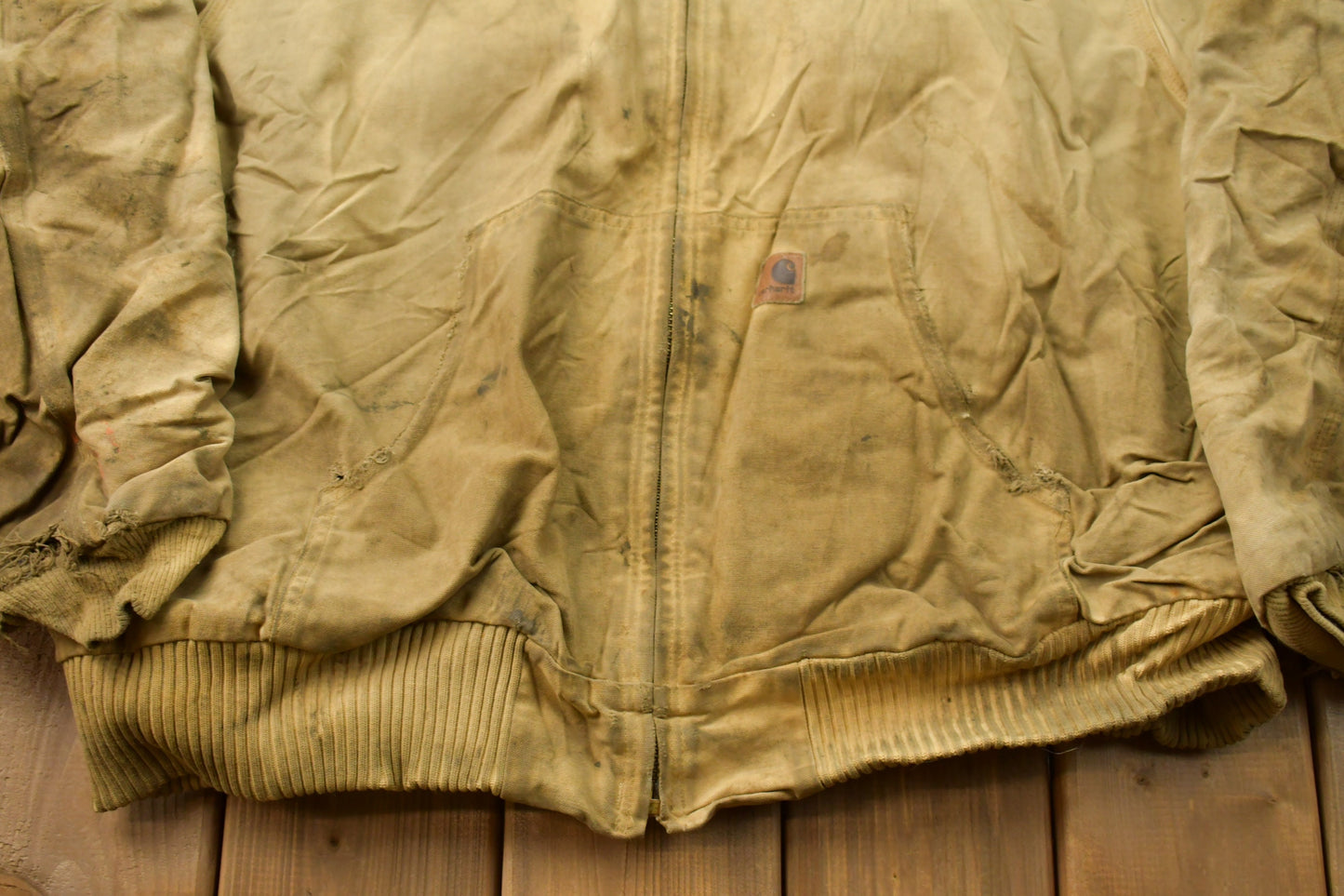 Vintage 1990s Carhartt Hooded Jacket / Workwear / Streetwear / 90s Hooded Jacket / Fleece Lined Jacket / Distressed Carhartt / Union Made