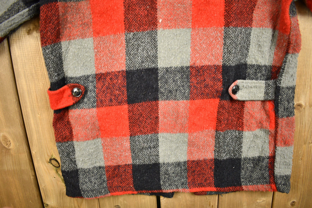 Vintage 1950s Melton Outer-Wear Buffalo Plaid Wool Hunting Jacket