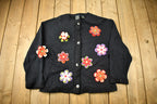 Vintage 1990s Light House Apparel Flower Patchwork Cardigan Sweater
