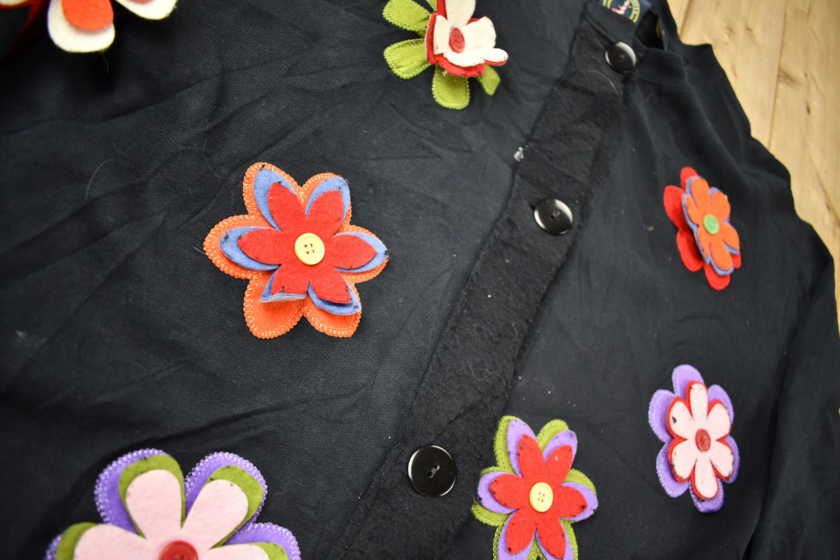 Vintage 1990s Light House Apparel Flower Patchwork Cardigan Sweater