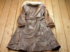 Vintage 1970s Leather Trench Coat With Fox Fur Collar