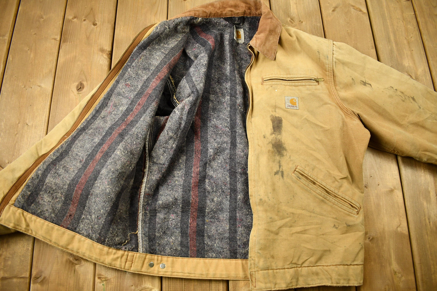 Vintage 1990s Distressed Carhartt Detroit Jacket / Workwear / Streetwear / Made In USA / 90s / Blanket Lined Jacket / Distressed Carhartt