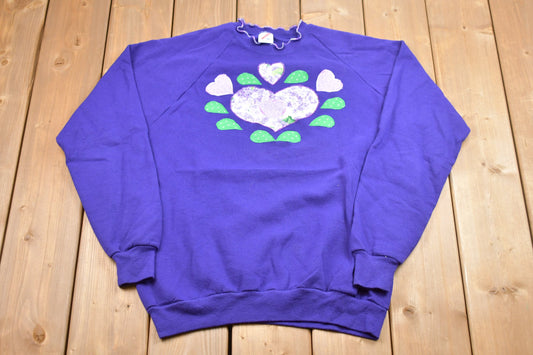 Vintage 1990s Heart Crewneck / Made in USA / Hand Embroidered / 90s Crewneck / Nature / Animals / Vintage Sweatshirt / American Streetwear