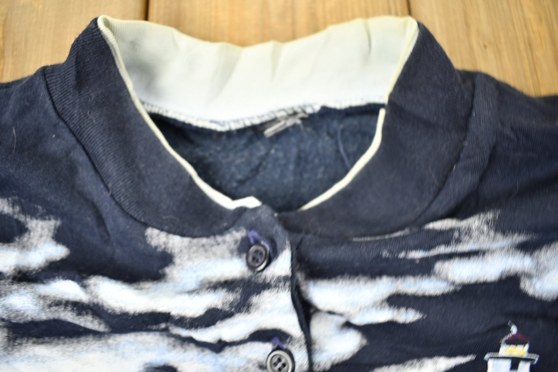 Vintage 1990s Lighthouse Theme All Over Print Henley Sweatshirt