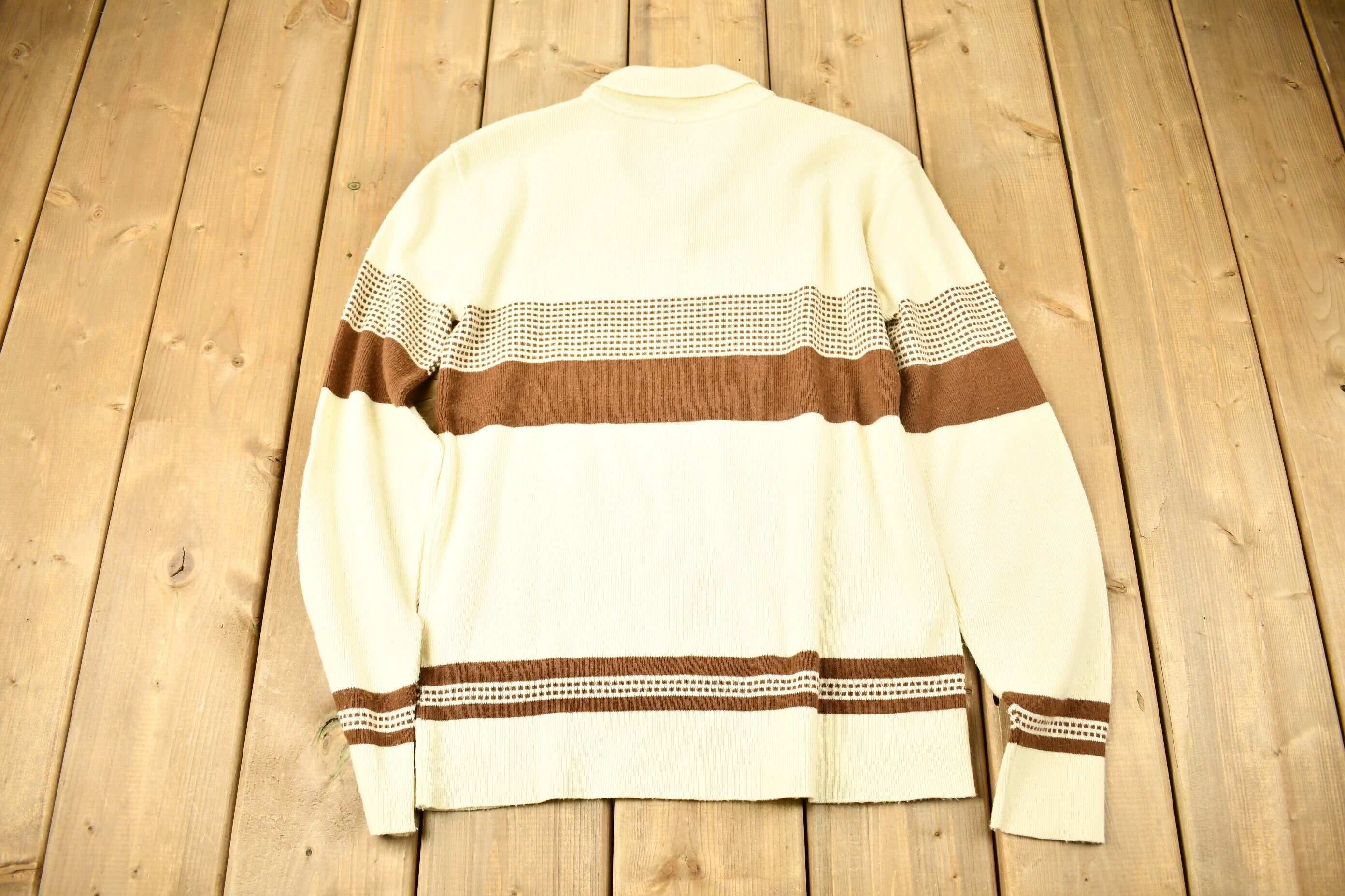 Vintage 1970s Knitted V-Neck Color Block Sweater