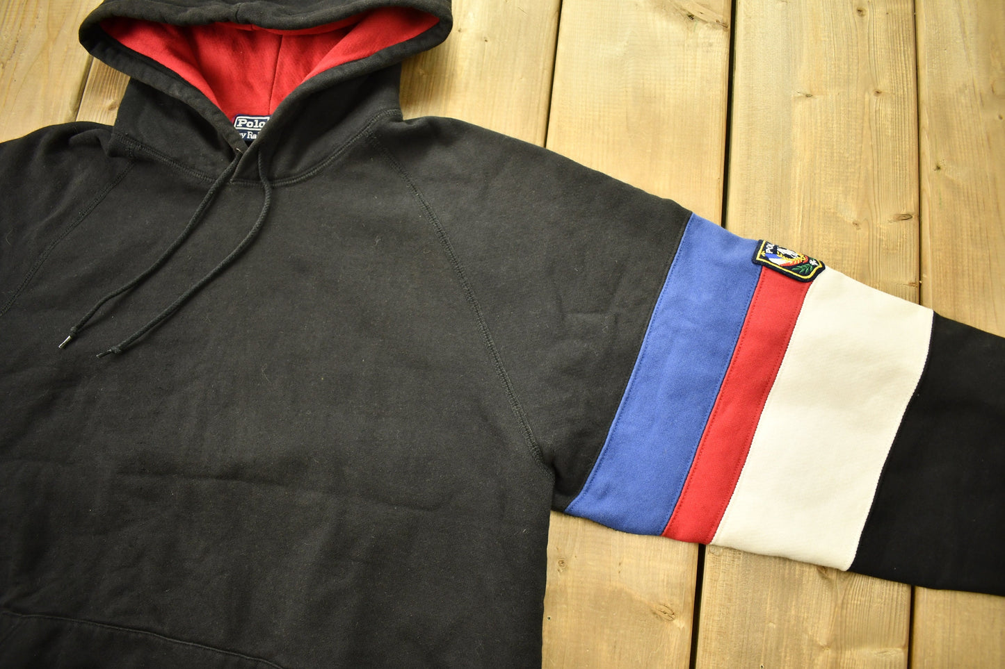 Vintage 1980s Polo Ralph Lauren Black Uni Crest Hoodie