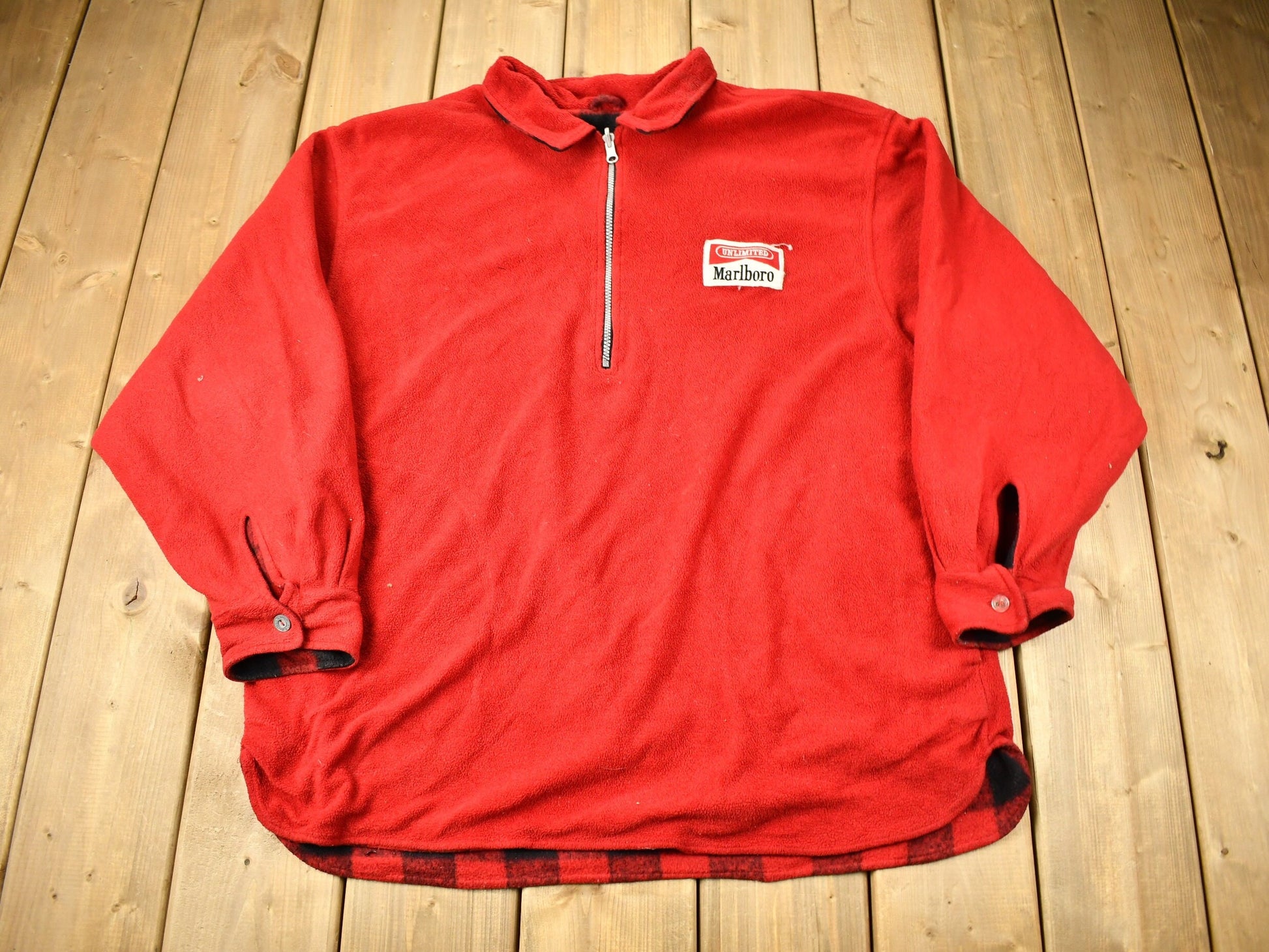 Vintage 1980s Marlboro Cigarettes Reversible Quarter Zip Fleece Sweater