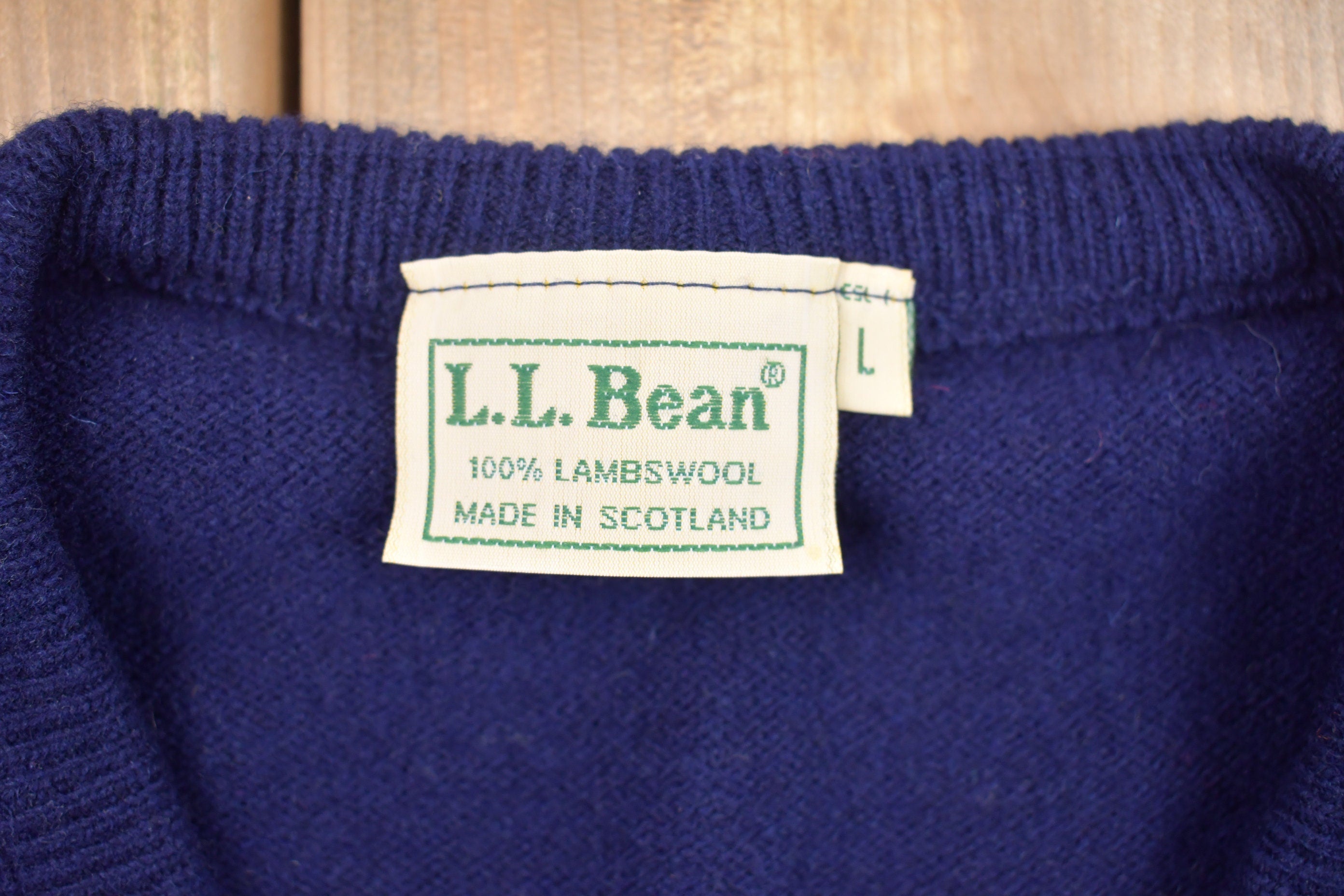 Vintage 100% Shetland Wool LL Bean Knitted V-Neck Sweater