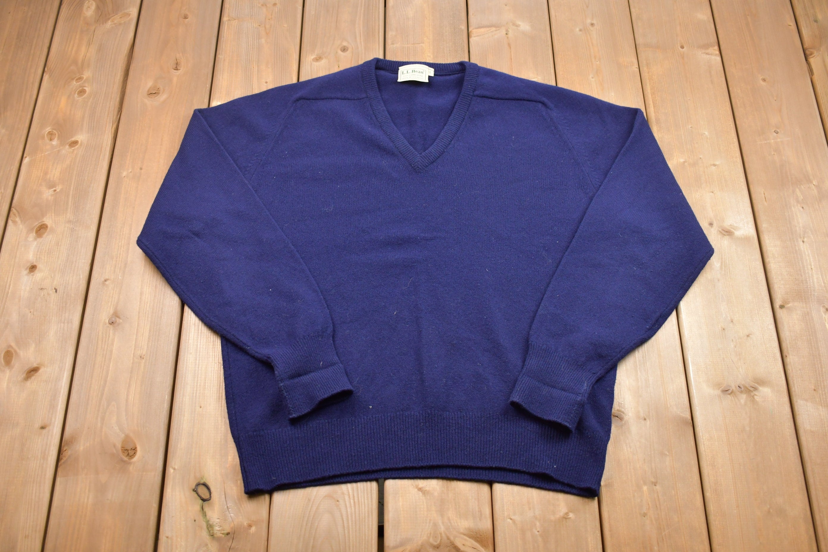 Vintage 100% Shetland Wool LL Bean Knitted V-Neck Sweater