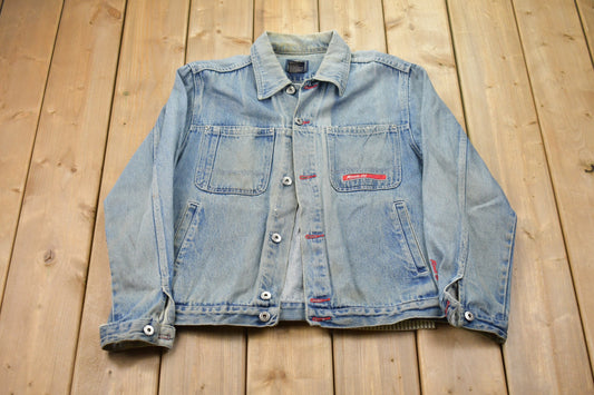 Vintage 1990s Get Your Kicks Denim Jean Jacket / Vintage Denim / Streetwear / Vintage Fall Outerwear / Fall Jacket / Medium Wash