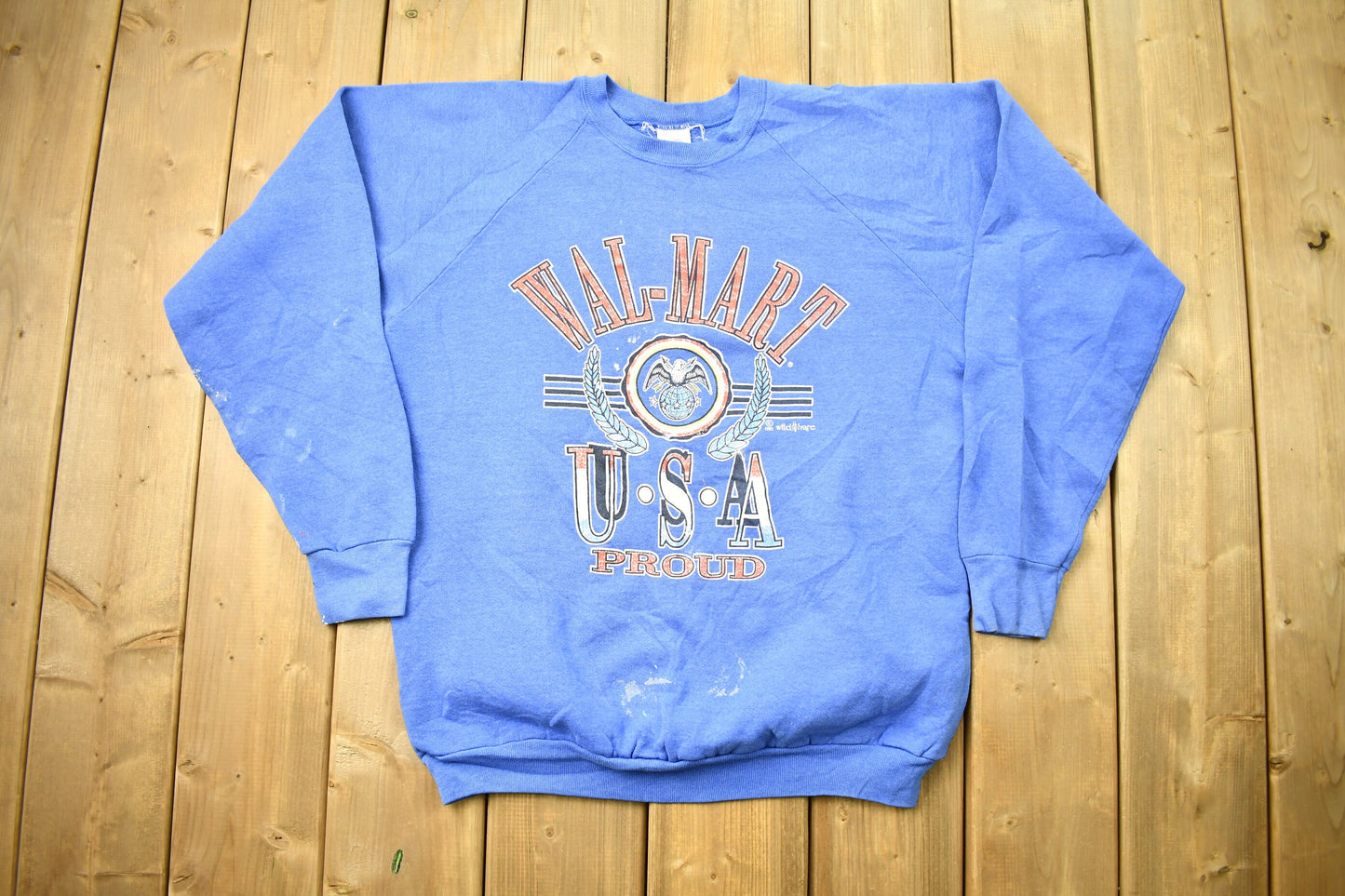 Vintage 1991 Wal-Mart USA Proud Raglan Crewneck Sweatshirt / 90s Crewneck / Souvenir / Athleisure / Streetwear / Made In USA