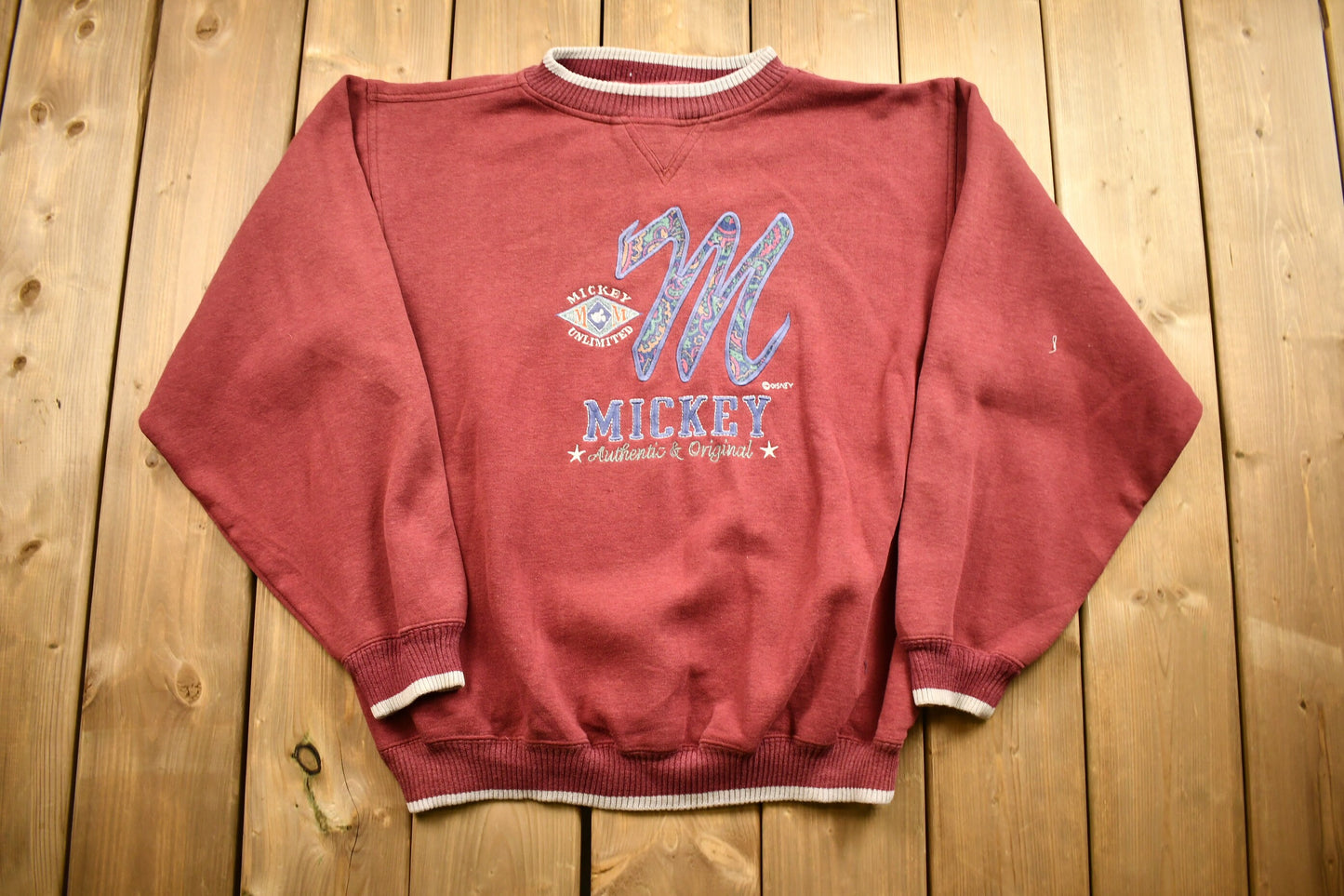 Vintage 1990s Mickey Mouse Mickey Unlimited Disney Crewneck / Vintage Disney Mickey Mouse / Embroidered / Burgundy Sweater