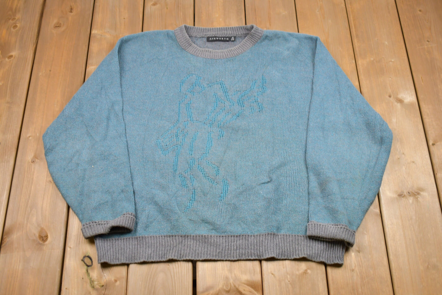 Vintage Knitted Ashworth Sweater / Vintage 90s Crewneck / Made in USA / Pattern Sweater / Outdoor / Hand Knit / Pullover Sweatshirt