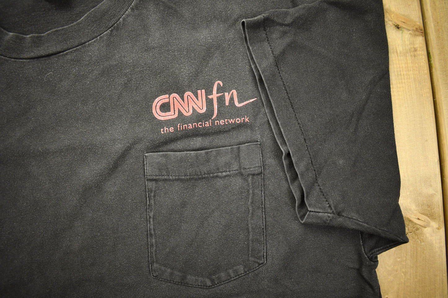 Vintage 1990s CNN The Financial Network News Station Graphic T-Shirt / Pocket Tee / Streetwear / Retro Style / Business As Usual