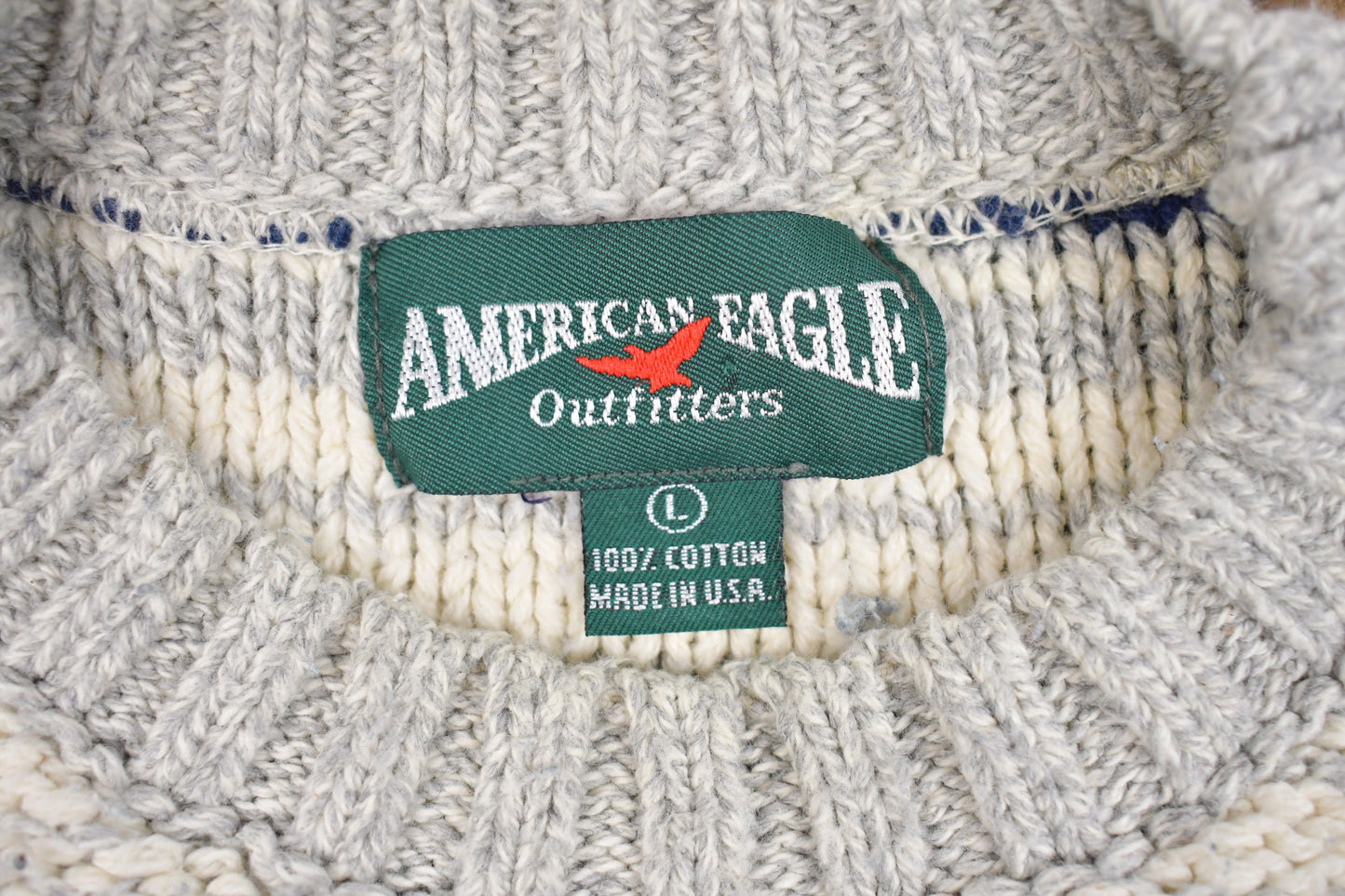 Vintage American Eagle Striped Knitted Sweater / Made in USA / Vintage 90s Crewneck / Pattern Sweater / Outdoor / Pullover Sweatshirt