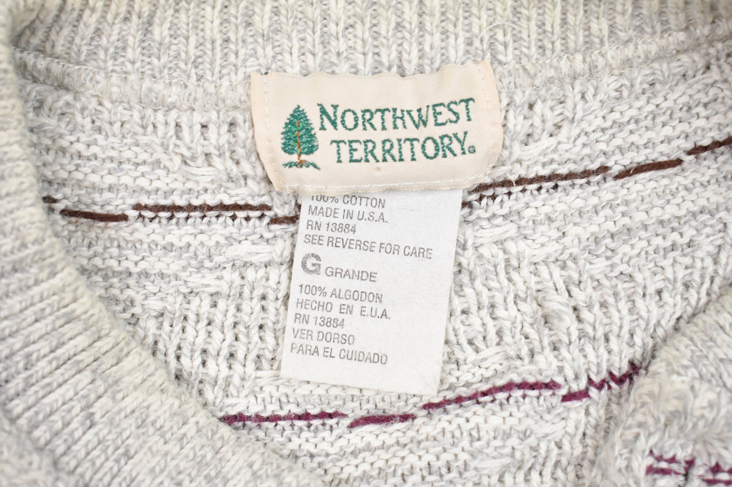 Vintage Knitted Northwest Territory Sweater / Made in USA / Vintage 90s Crewneck / Pattern Sweater / Outdoor / Pullover Sweatshirt