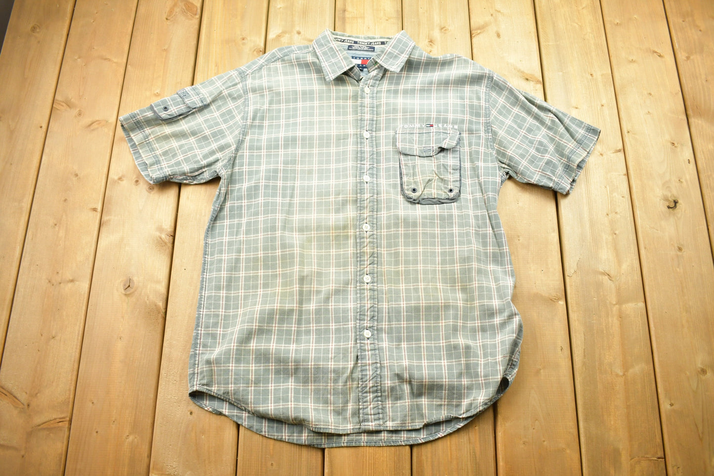 Vintage 1990S Tommy Hilfiger Tommy Jeans Button Up Plaid Shirt / Tommy Hilfiger / 90s / Utility Shirt / Vintage Button Up