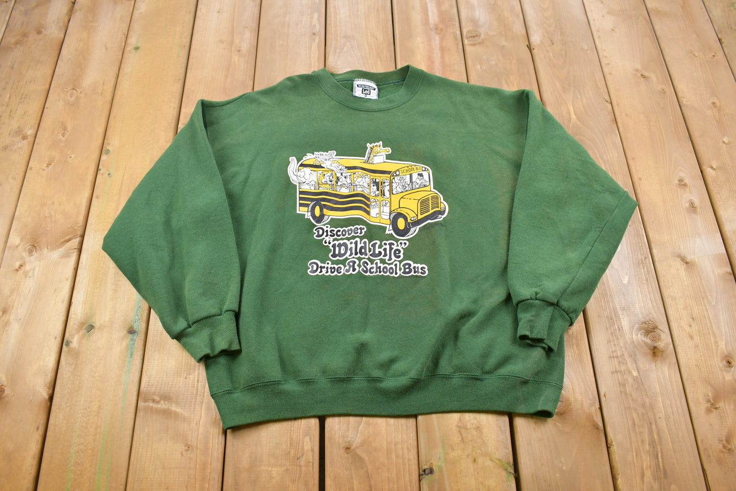 Vintage 1990s Lee Wildlife School Bus Crewneck Sweatshirt / Made in USA / 90s Crewneck / Souvenir / Athleisure / Streetwear / Animals