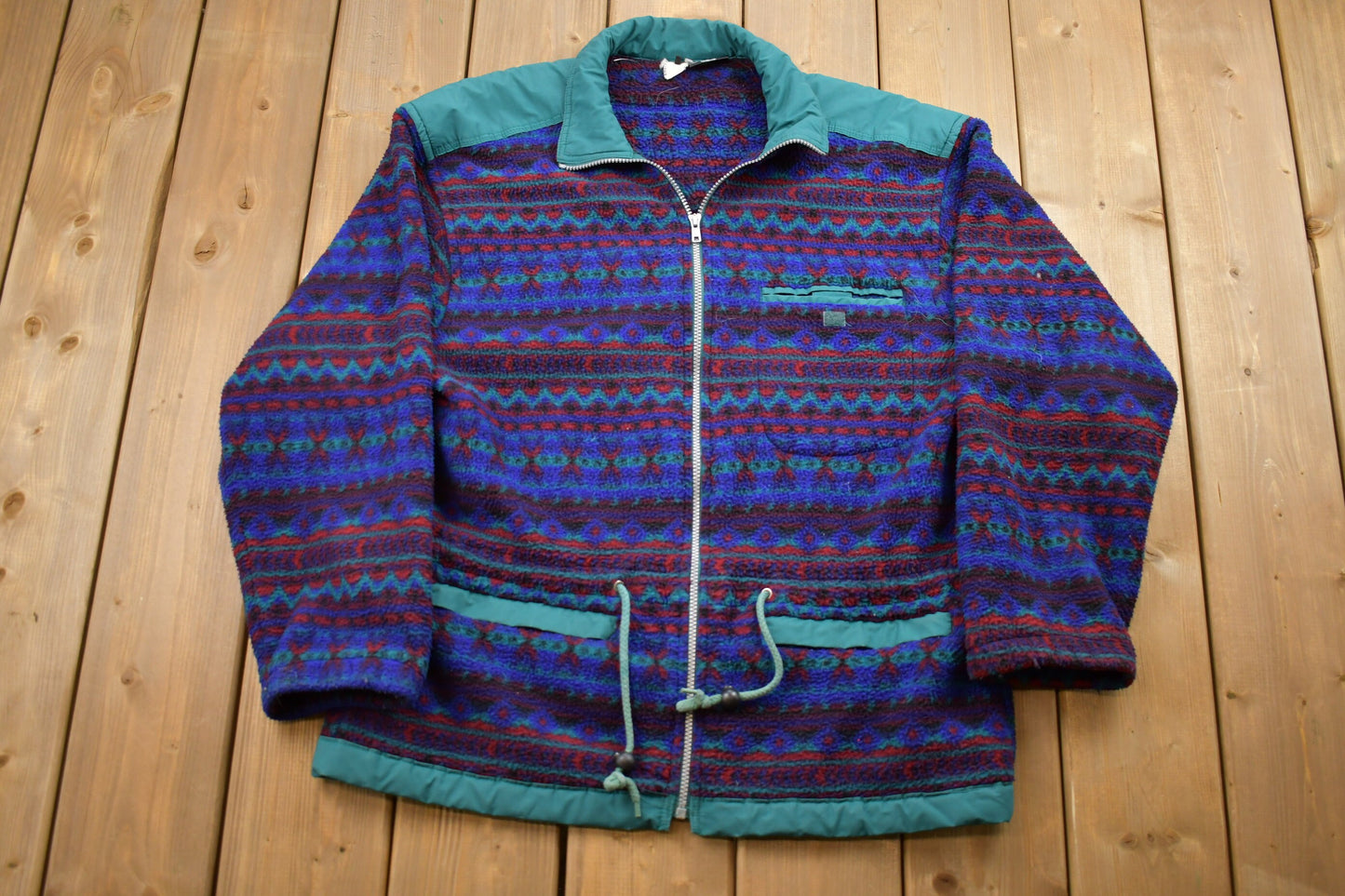 Vintage 1990s Polar Fleece Aztec Full Zip Jacket / Sportswear / 90s Fleece / Streetwear / Athleisure / Hiking / Vintage Fleece Zip Up