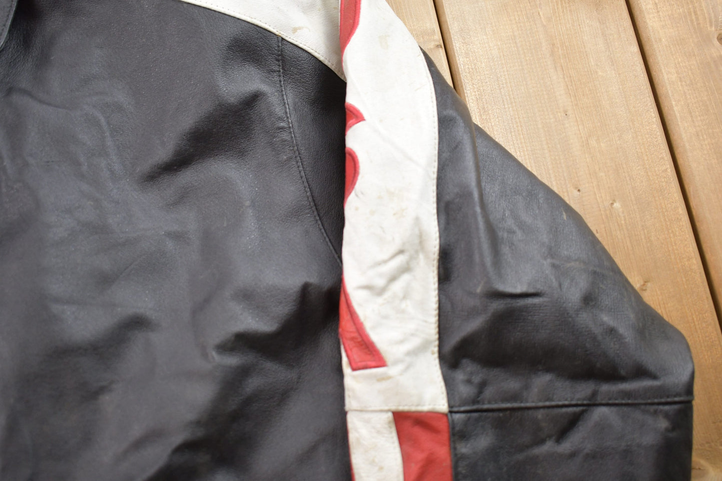 Vintage 1990s Oscar Piel USA Leather Varsity Jacket / Fall Outerwear / Leather Coat / Winter Outerwear / Streetwear Fashion / American Flag