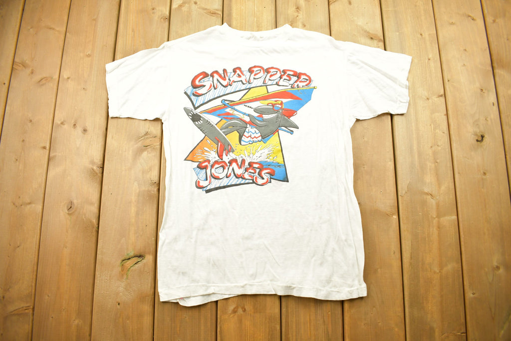 Vintage 1980s Snapper Jones Shark Surfing Graphic T Shirt