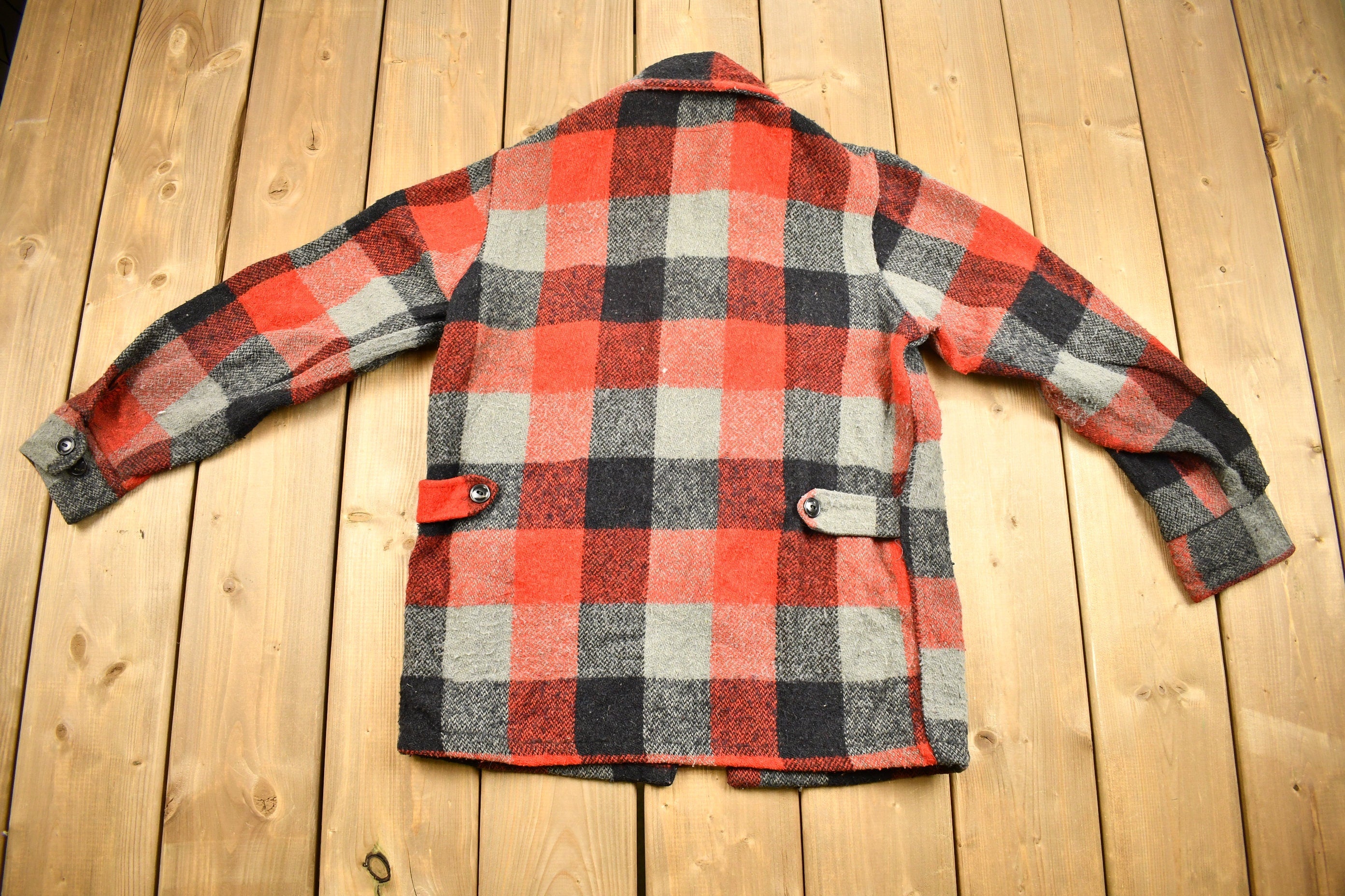 Vintage 1950s Melton Outer-Wear Buffalo Plaid Wool Hunting Jacket