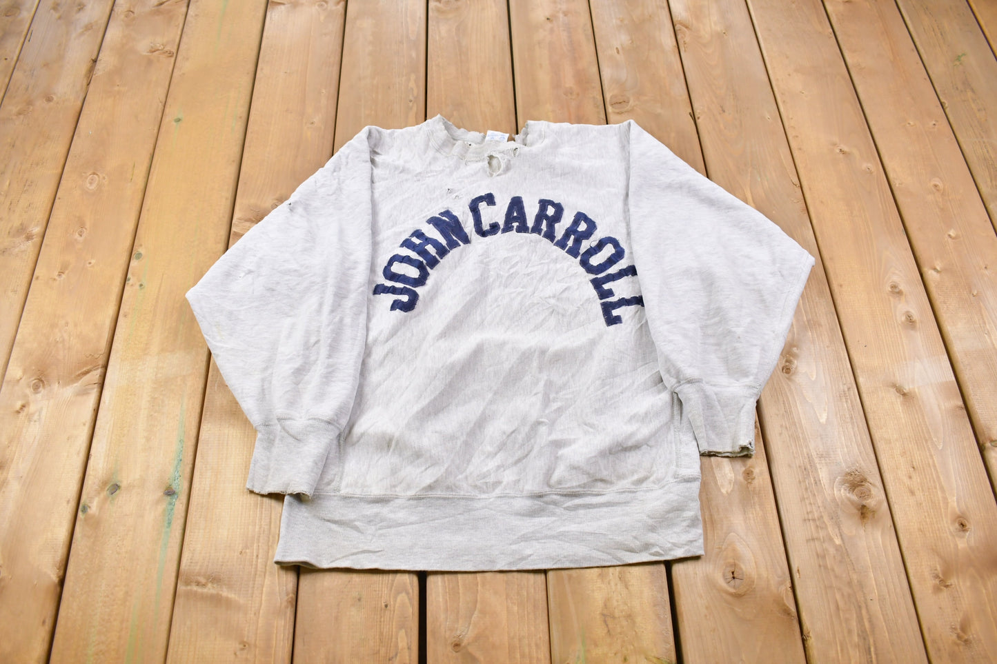 Vintage 1990s Champion Reverse Weave Distressed John Carroll Sweatshirt / Vintage Champion / Streetwear / Athleisure Sportswear